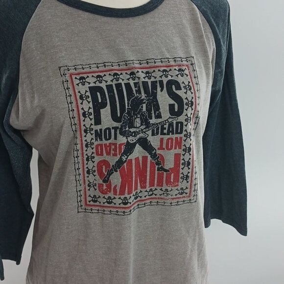 Lularoe Womens Shirt Size M Gray Punk Graphic Raglan 3/4 Sleeve Casual Tee Top - Picture 2 of 7